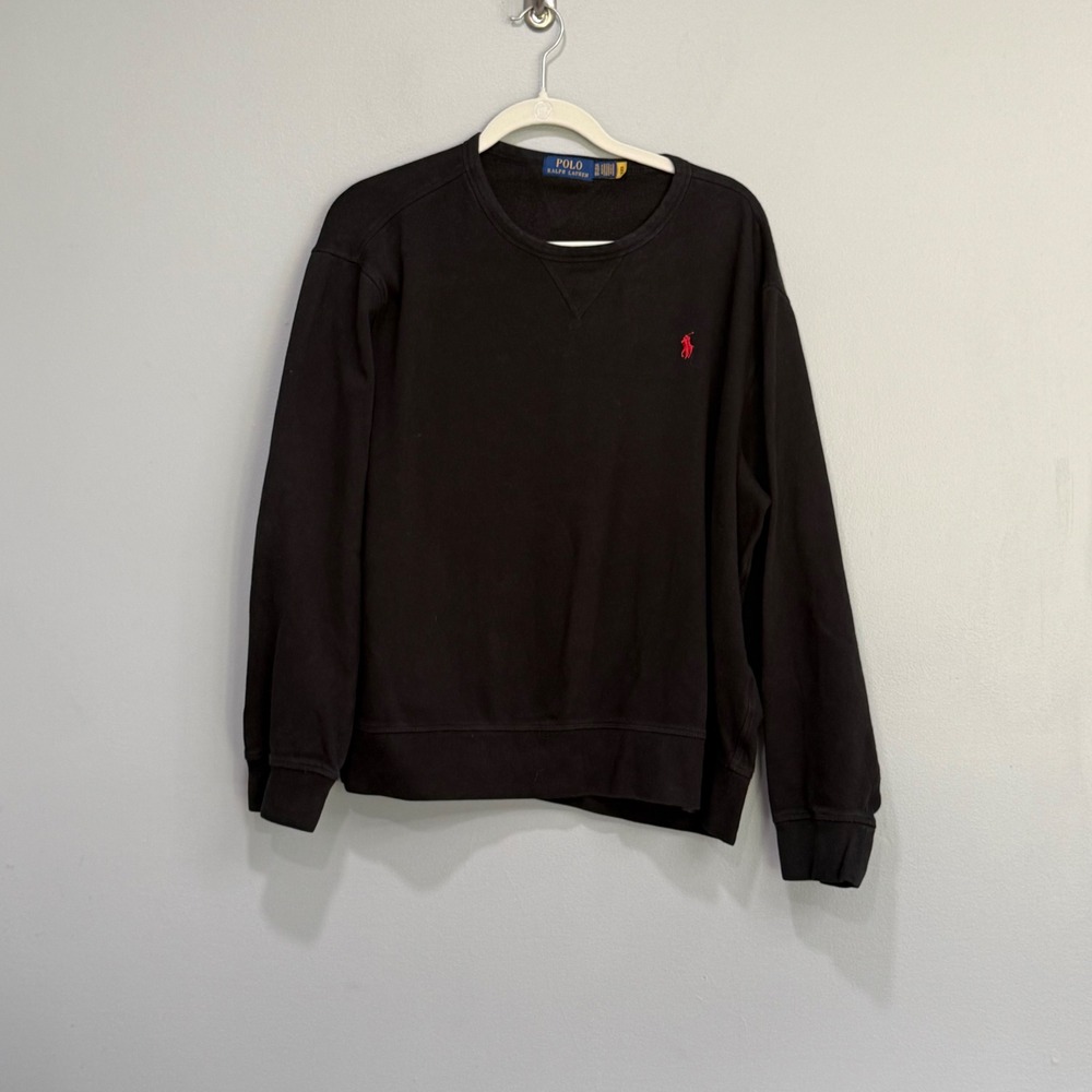 Polo Ralph Lauren Mens XL Black Crewneck Sweatshirt Red Pony Logo Fleece XL